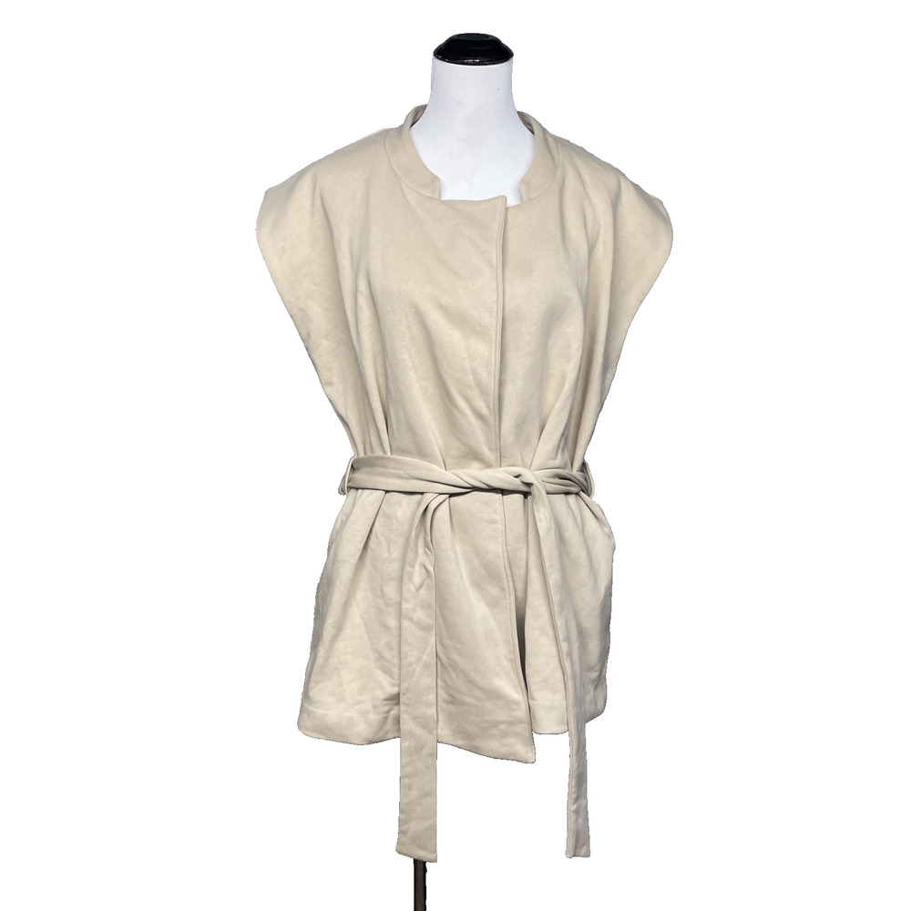 TEREA by Andrea Pitter Womens XL Zuri Wrap Vest Belted Beige NWT Mod Minimalist